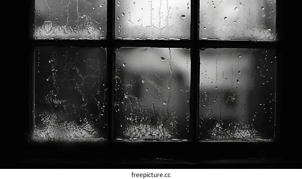 Rain-streaked Window: A Black and White Photograph