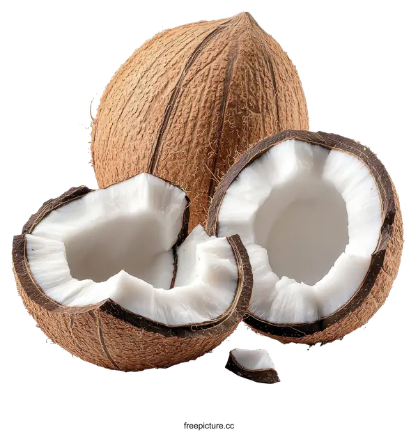 [Transparent Background PNG]Fresh Coconut Pieces on White Background