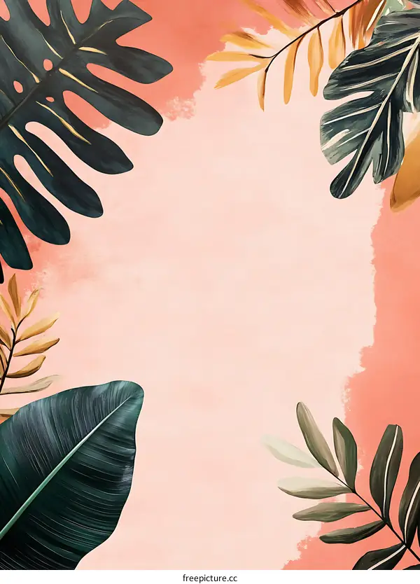 Tropical Leaves on Peach Background