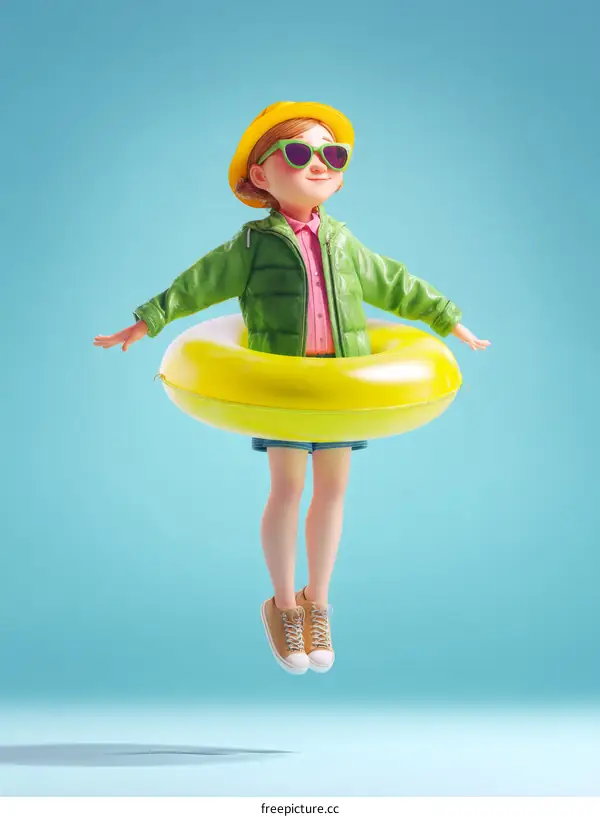 Summer Fun Cartoon Girl in a Pool Float