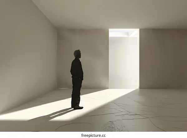 Man Looking at Light in Empty Room