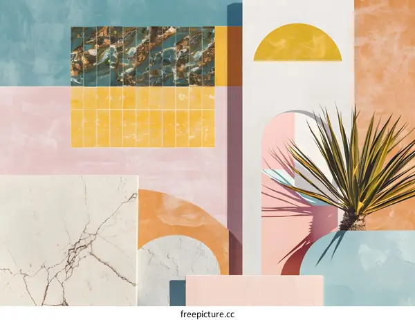 Abstract Geometric Wall Art With Palm Tree Illustration