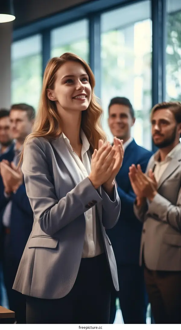 Confident businesswoman leading a team of professionals