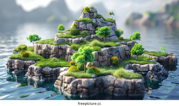 Miniature Island With Green Trees and Water