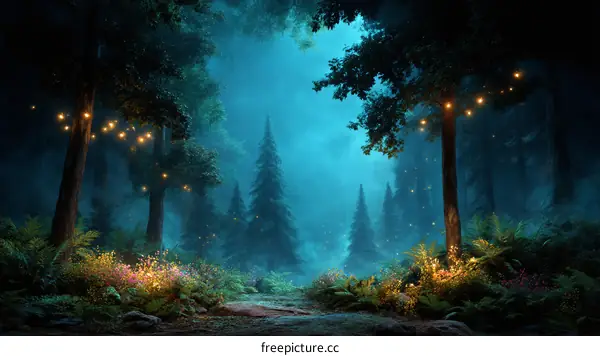Enchanted Night Forest Pathway Illustration