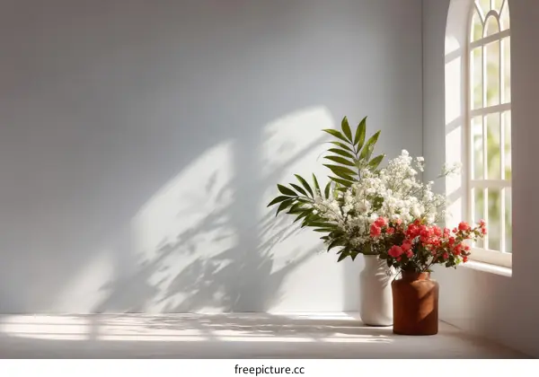 Stylish Interior Sunlight Shadows with Flowers