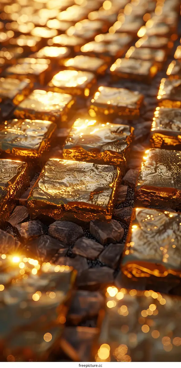 Molten Gold Blocks Radiant under Sunlight