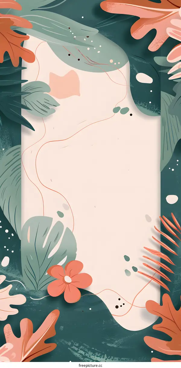 Abstract Floral Background with Green and Orange Leaves