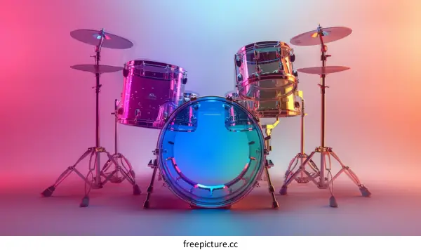 A drum set with a colorful background