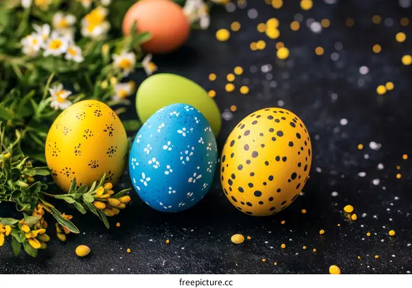 Colorful Easter Eggs Decorated with Floral Patterns