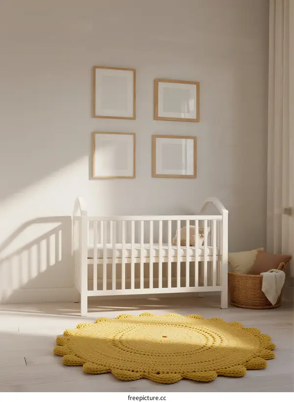 Modern White Baby Crib in Bright Minimalist Nursery Room