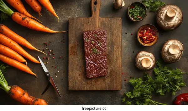 Fresh Food Preparation with Carrots, Mushrooms, and Spices