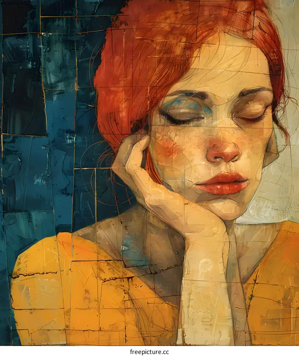 portrait of a young woman with red hair and her eyes closed