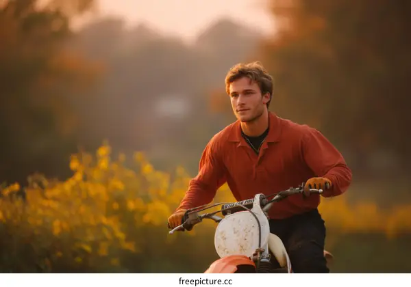 Man Riding Dirt Bike at Sunrise