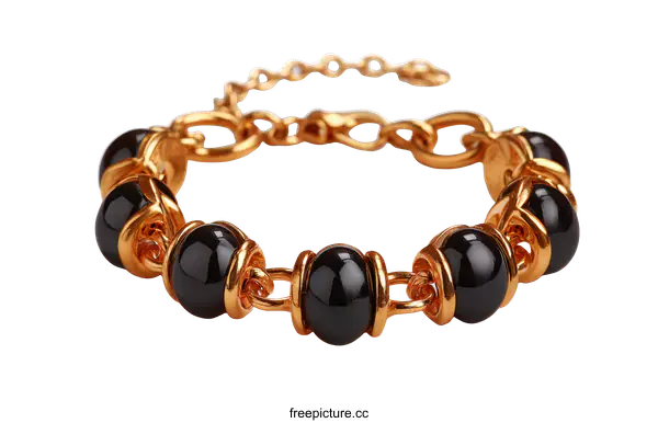 [Transparent Background PNG]Gold and Black Beaded Bracelet