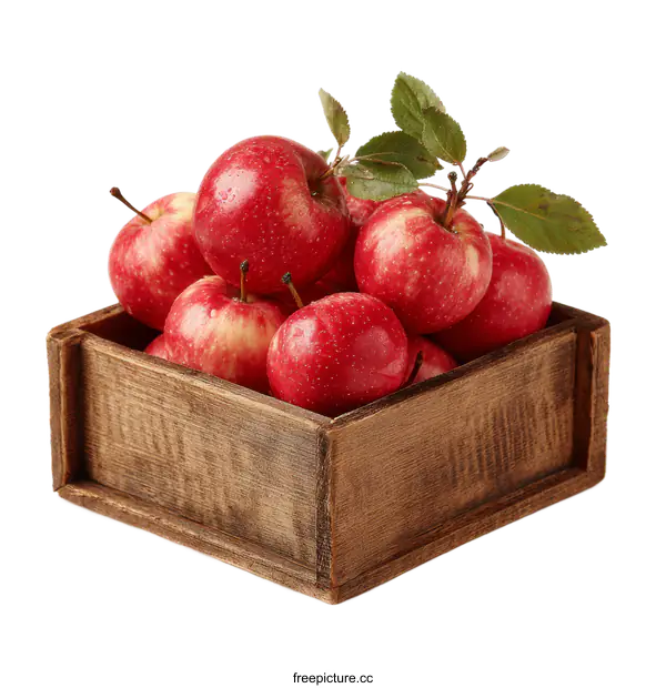 [Transparent Background PNG]Fresh Red Apples in Wooden Crate