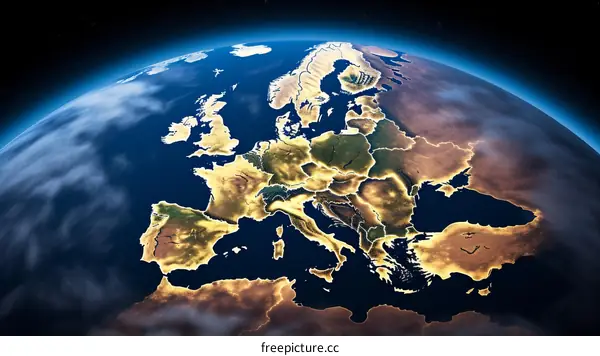 Glowing Map of Europe from Space