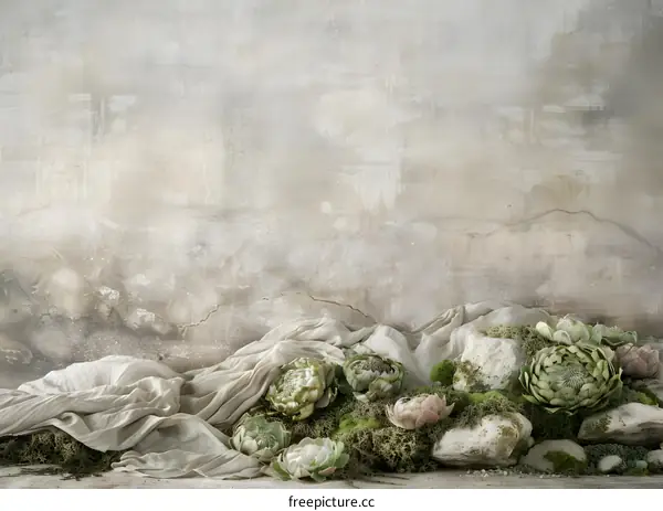 Grunge Concrete Wall Background With Green Moss