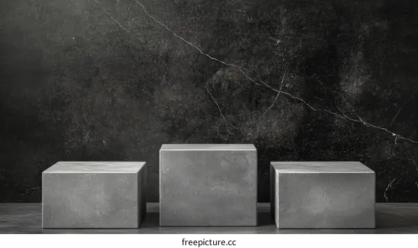 Gray Concrete Podiums Against a Dark Marble Wall
