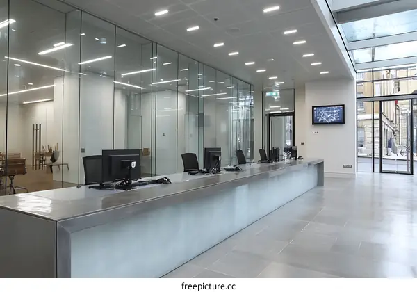 Modern Office Reception Area with Glass Walls