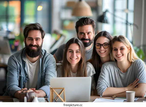 Portrait of a group of young professionals smiling and looking at the camera
