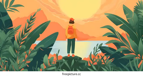 Backpacker Looking at a Beautiful Landscape