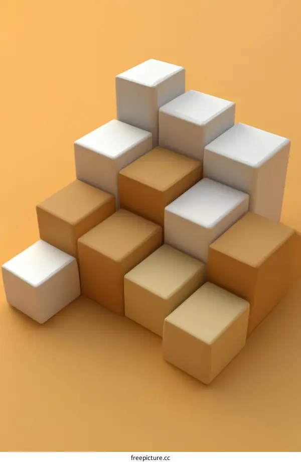 Abstract Geometric Cubes Composition on a Pastel Background