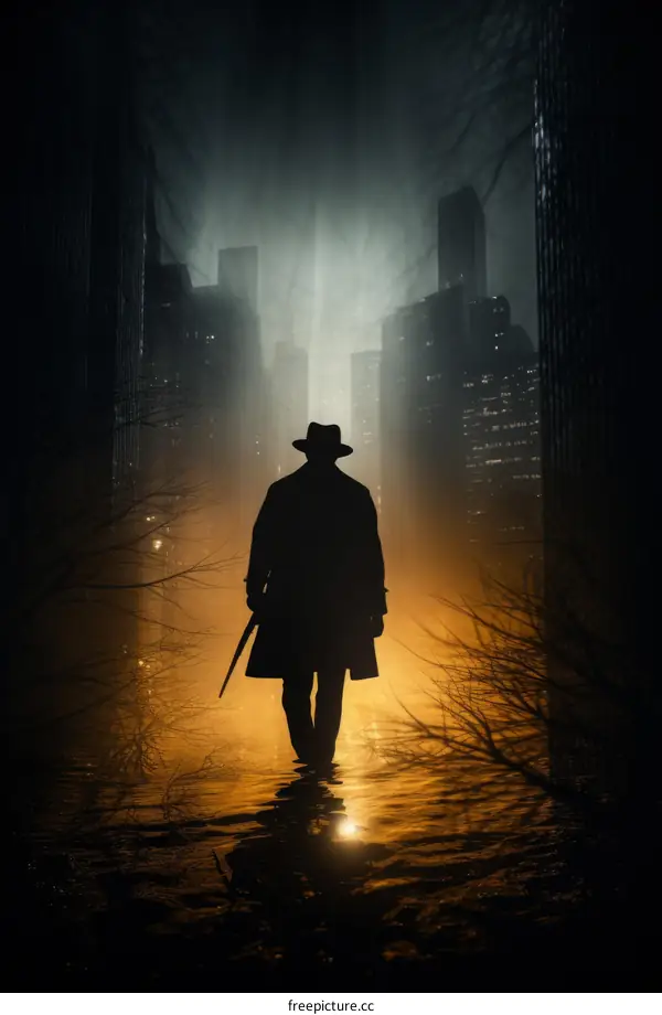 Man in a hat walking in the rain with an umbrella