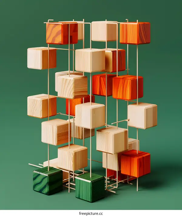Abstract Wooden Block Structure With Green Background