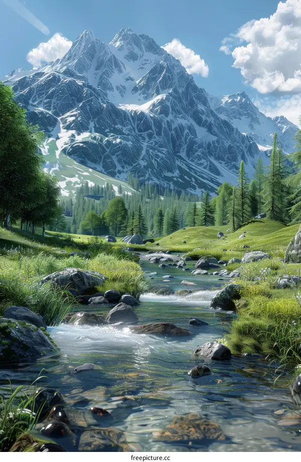 A River Running Through a Valley in the Alps