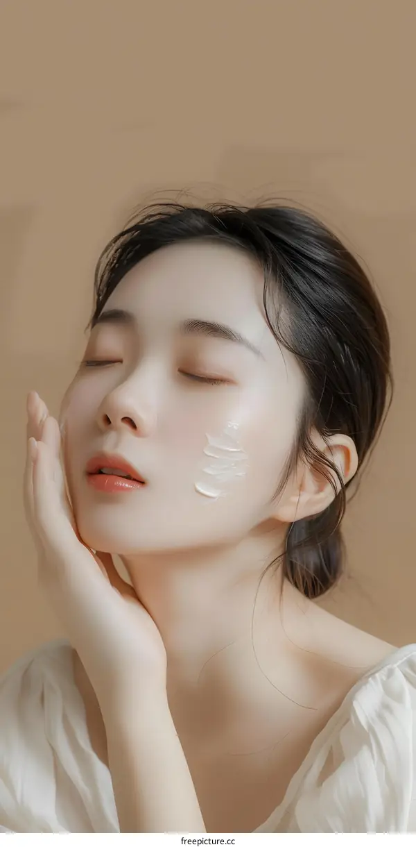 Close Up Of Woman Applying Moisturizer To Face
