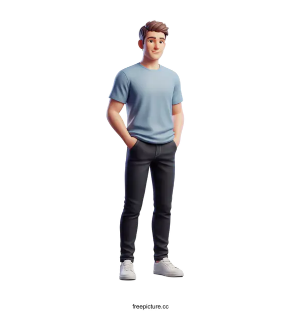 [Transparent Background PNG]A young man standing with hands in pockets wearing casual clothes