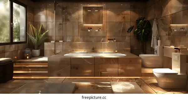 Bathroom With Brown Marble Texture
