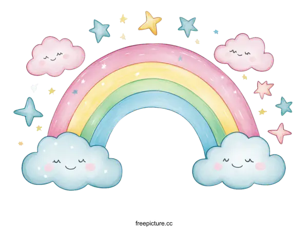 [Transparent Background PNG]Cute Rainbow and Clouds Illustration