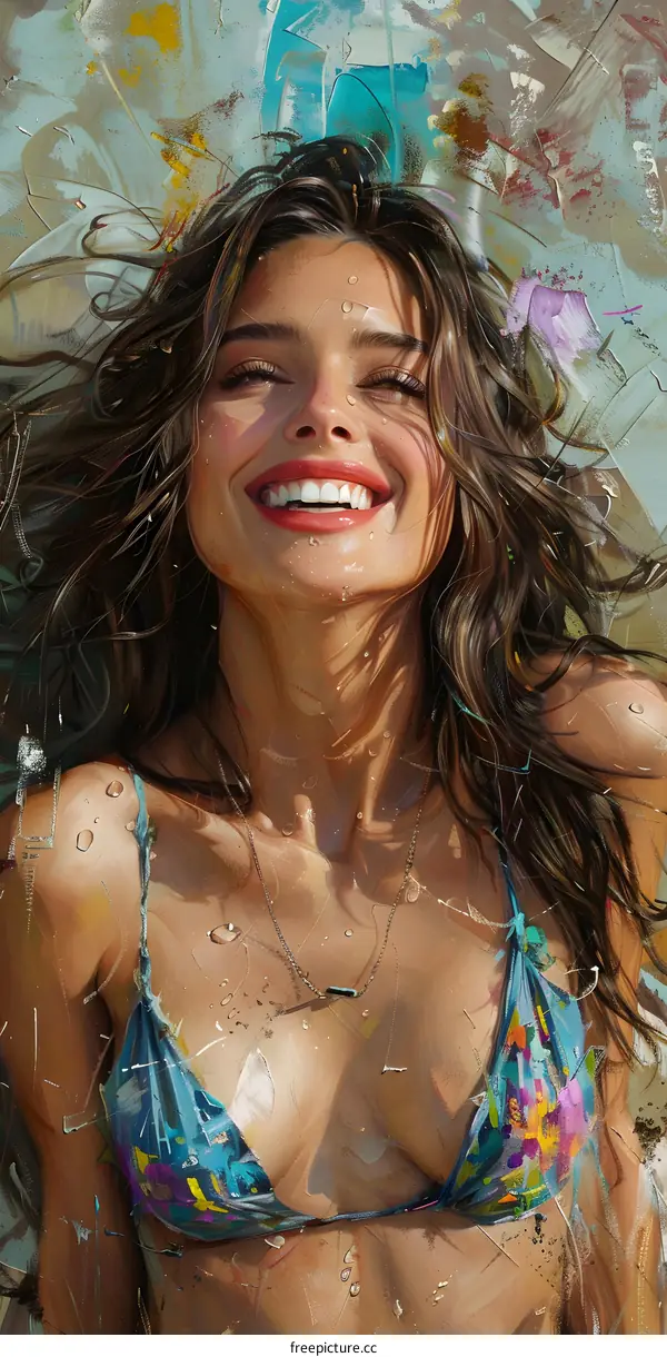 portrait of a beautiful smiling woman in a bikini