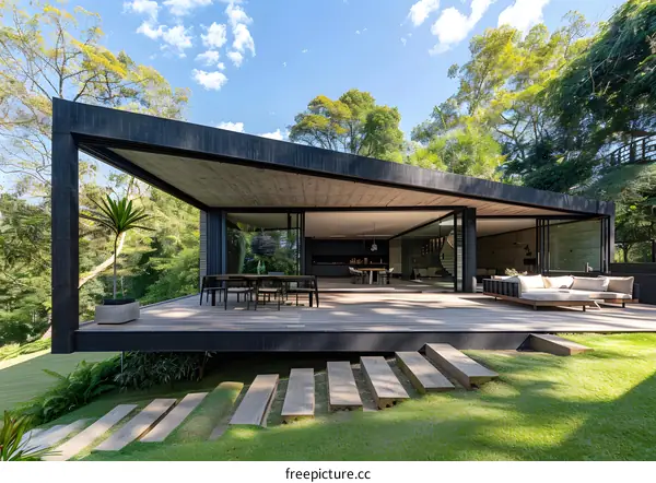 Modern House with Large Deck and Patio