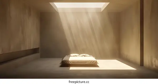Minimalist Bedroom Interior Design With Skylight And Sunlight
