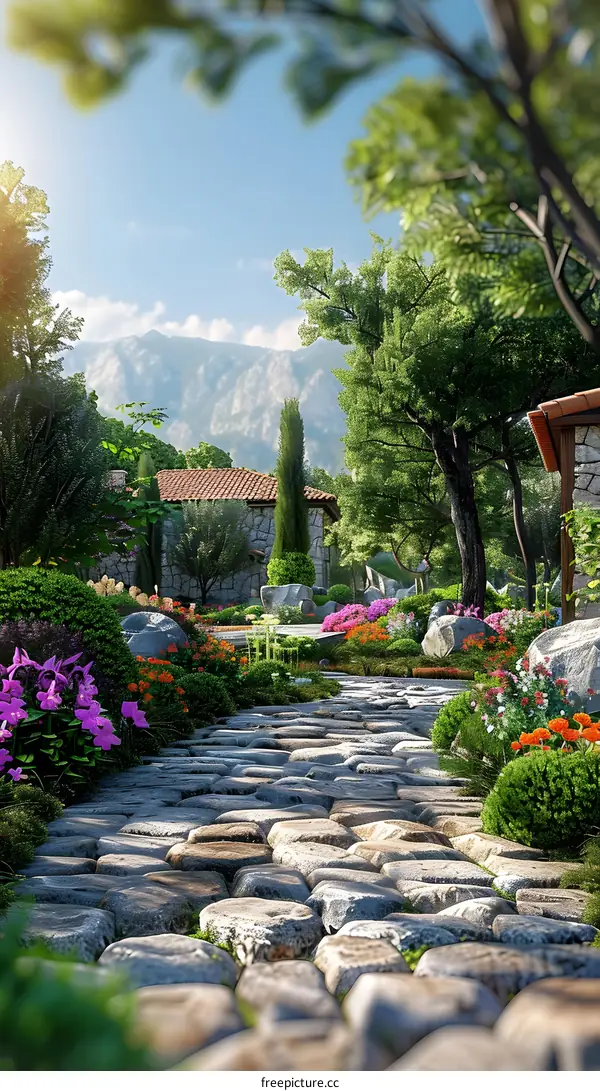 Stone path in a beautiful garden