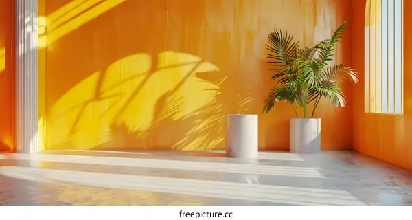 Two Vibrant Plants in a Sunlit Yellow Room