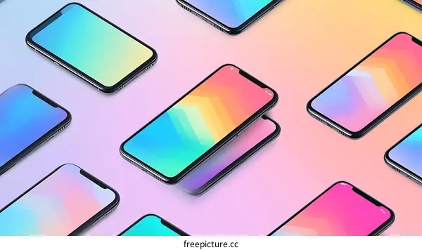 Multiple Smartphones With Gradient Backgrounds