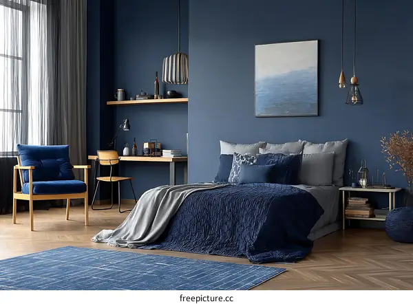 Modern Bedroom Interior Design in Deep Blue