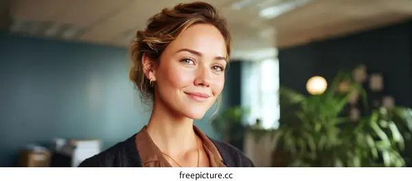 Smiling Woman Portrait in Modern Office