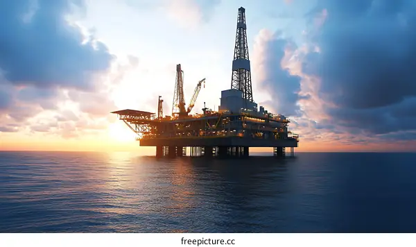 Offshore Oil Rig at Sunset