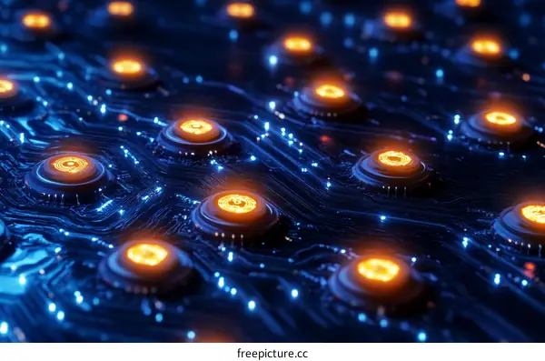 Abstract Circuit Board with Illuminated Components