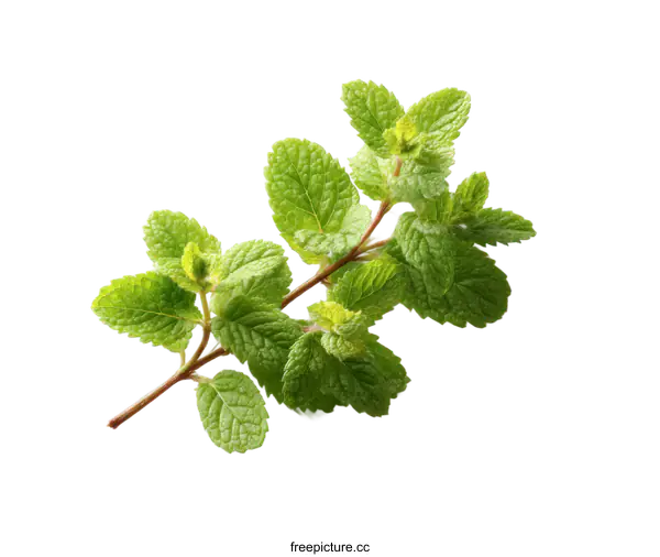[Transparent Background PNG]Fresh Mint Sprig Isolated on White Background