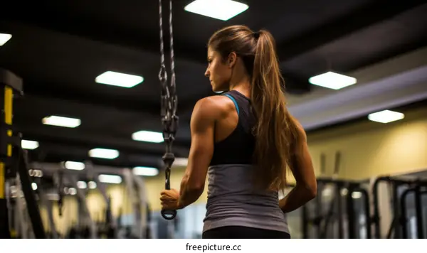 muscular woman working out in a gym