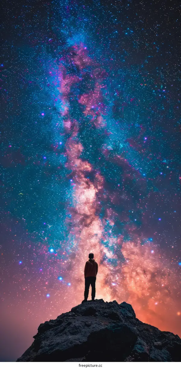 Man looking up at the beautiful starry sky