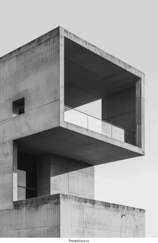 Brutalism architecture with geometric shapes in concrete