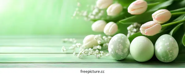 Pastel Green Easter Eggs with Tulips