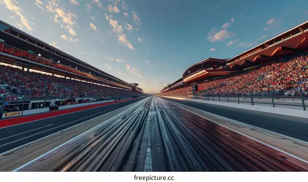 Sunset Race Track with Spectators in the Stands